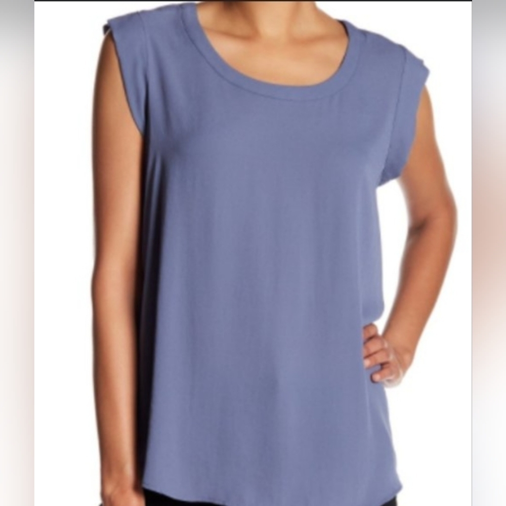 Pleione Bailey Sleeveless Blouse Double Pleated Back Semi Sheer Size M